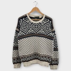 Vintage 90s Fair Isle Sweater Chunky Knit Grandpa Cozy Cotton Mens L USA